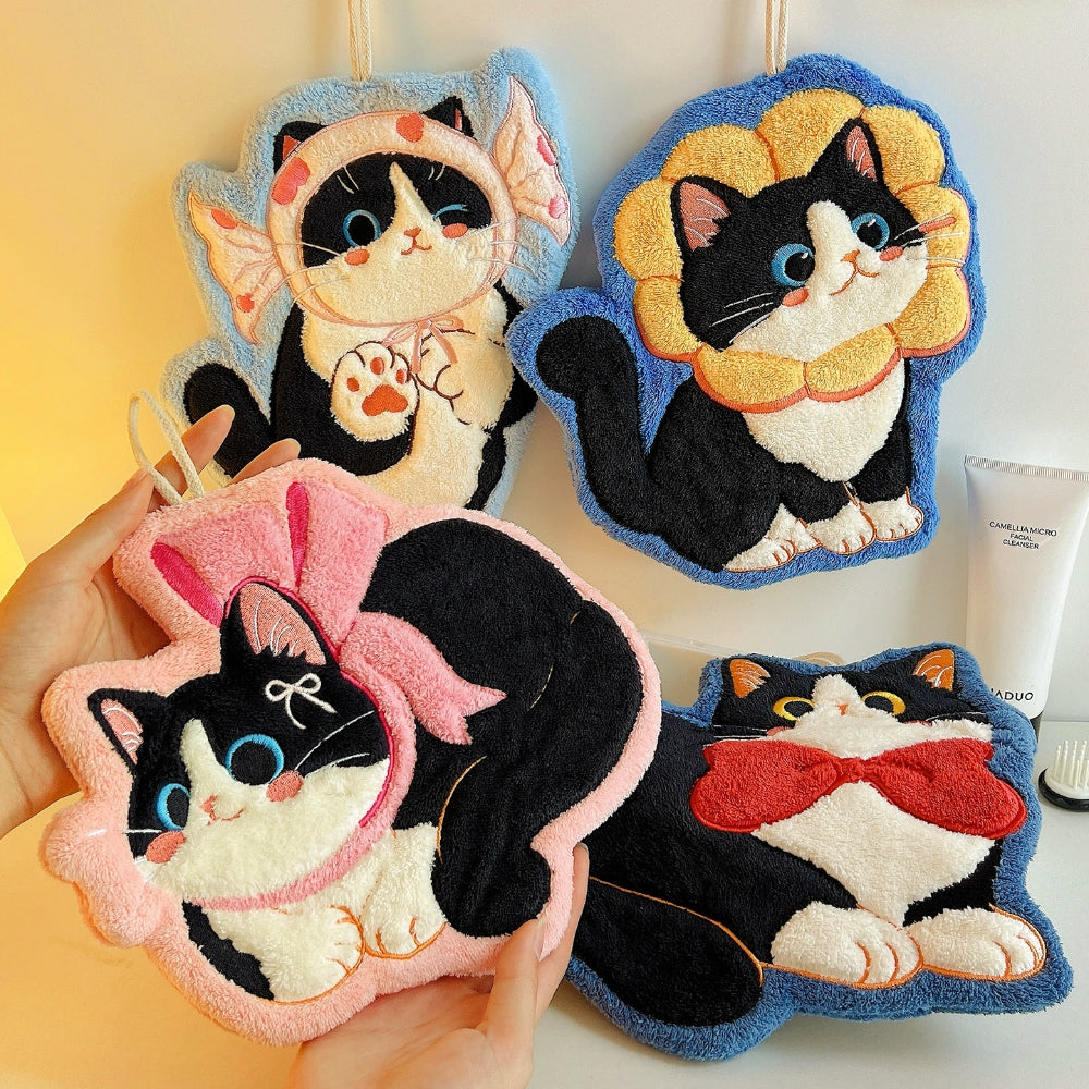 Adorable Cat Hand Towels - Blue Candy Cat