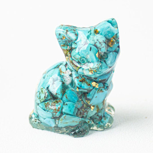 Handmade Natural Crystal Gemstone Sitting Cat - Turquoise