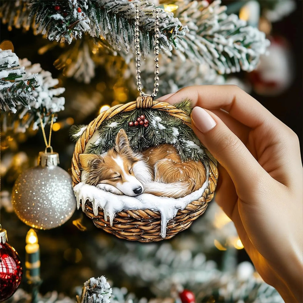 Rough Collie In Mini Baskets Ornament - MB017