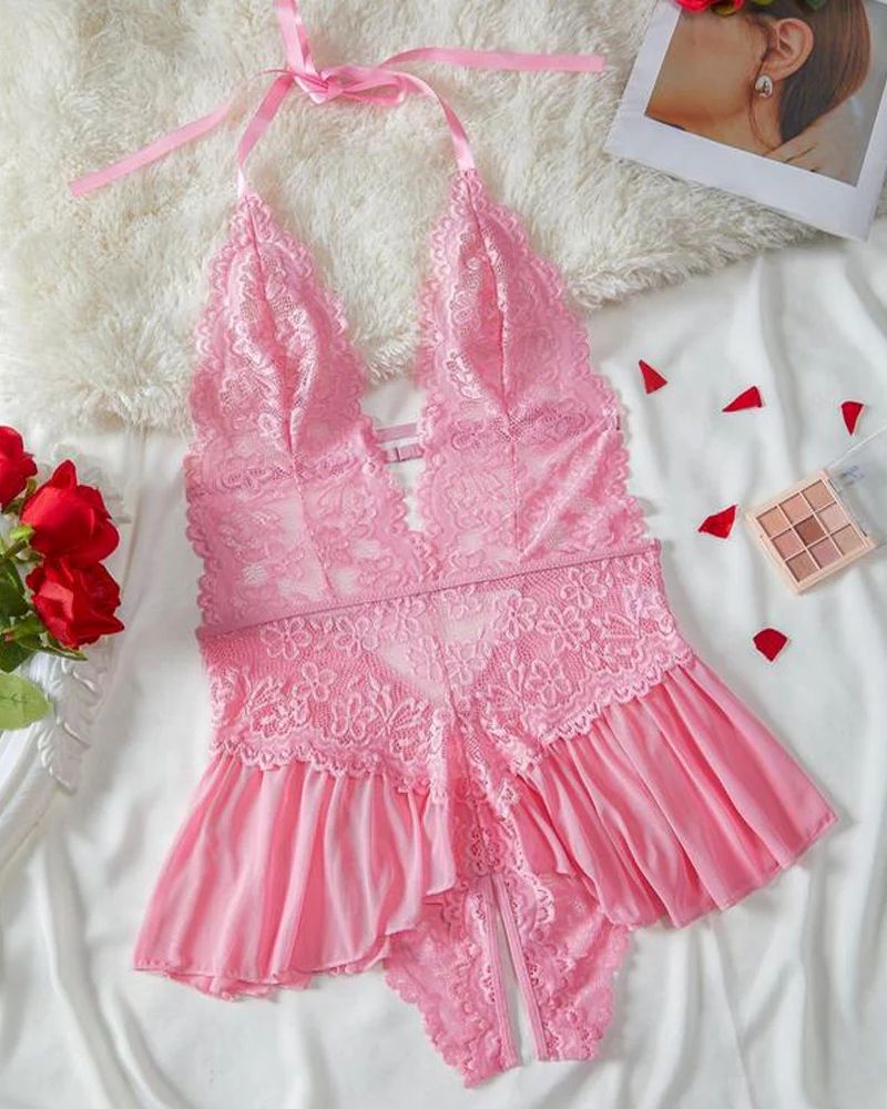 Women's Sexy Solid Color Lace Pajamas