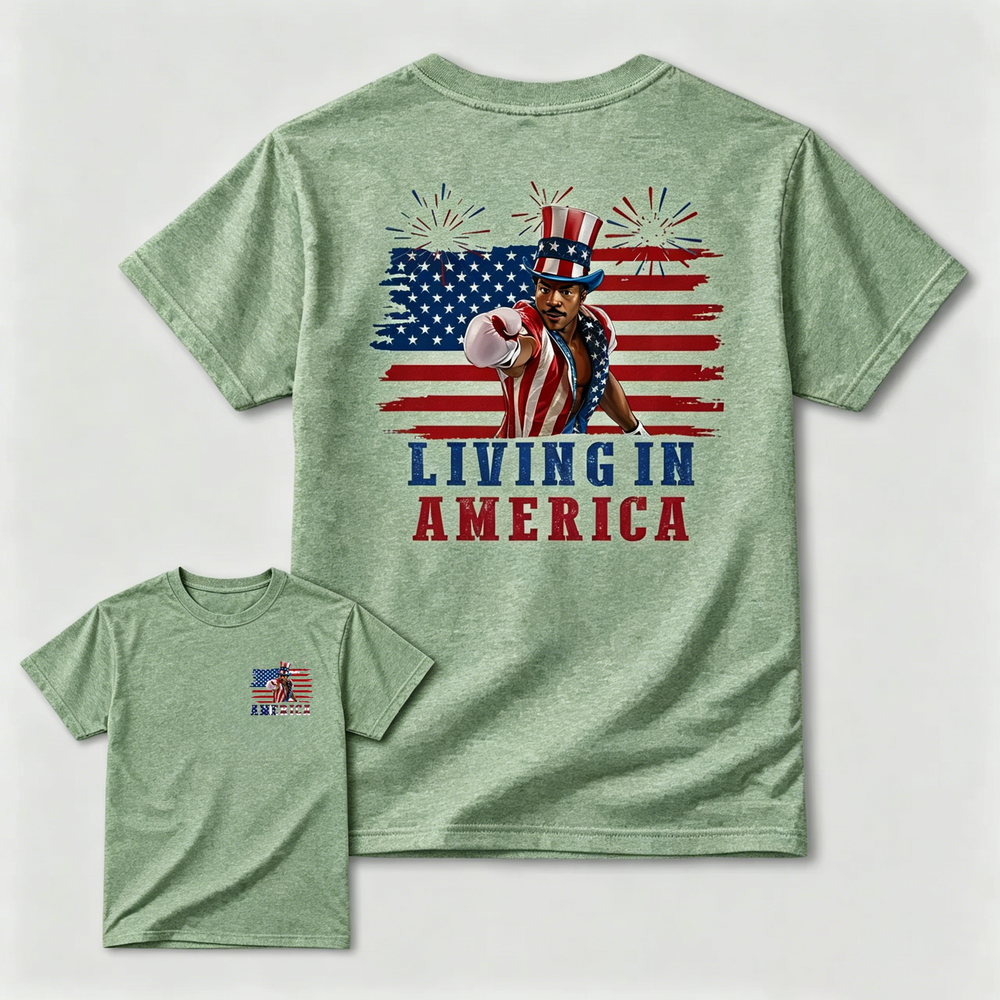 Apollo Creed Living In America July 4th Independence Day Graphic T-Shirt