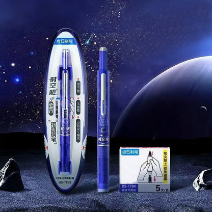 Fountain Pen Retractable:0.38mm Blue&Black Ink Transparent Barrel Includes 5 Refillable Ink Cartridges