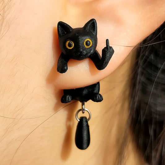 Black Cat Middle Finger Earring