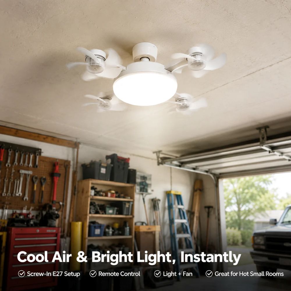 E27 Screw-In Ceiling Fan Light – 19.69" LED Cooling Fan with Remote for Hot Rooms