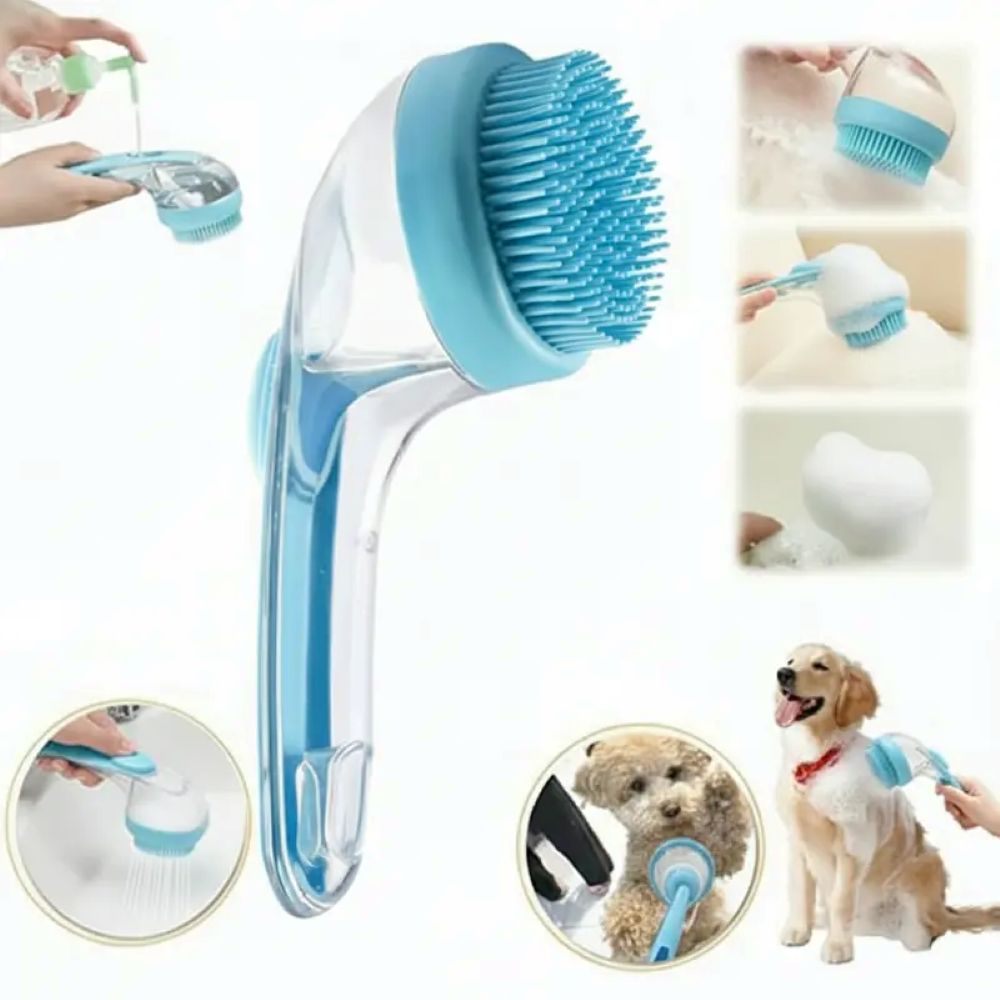 2-in-1 Pet Bath Brush – Shampoo Dispenser & Soft Massage Grooming Tool