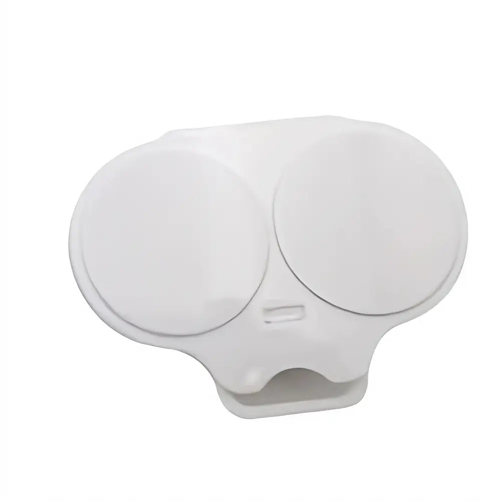 White plastic dual circular device cover with a small rectangular slot in the center, shown on a plain white background.