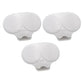 Three white plastic replacement parts with oval circular tops and a small slot cutout at the base, arranged on a plain white background.