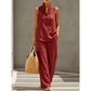Women's Stand Collar Sleeveless Top & High-Waist Wide-Leg Pants Set