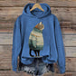 Women's Winter Cat Print Casual Hooded Sweatshirt