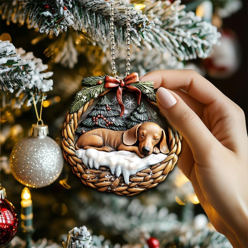 Dachshund In Mini Basket Ornament - MB020