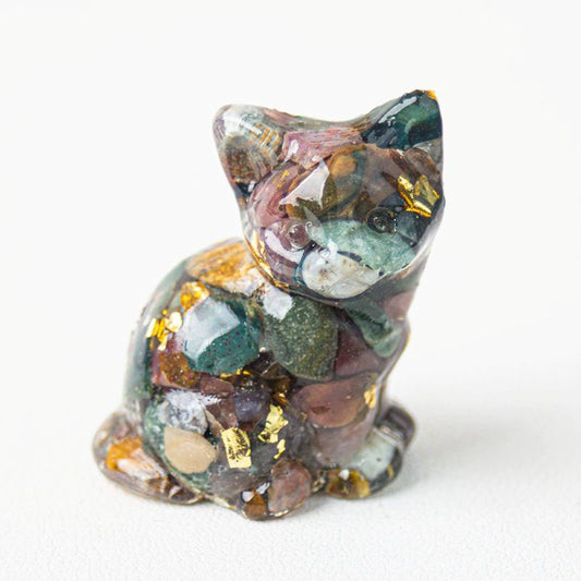 Handmade Natural Crystal Gemstone Sitting Cat - Oceanic Stone