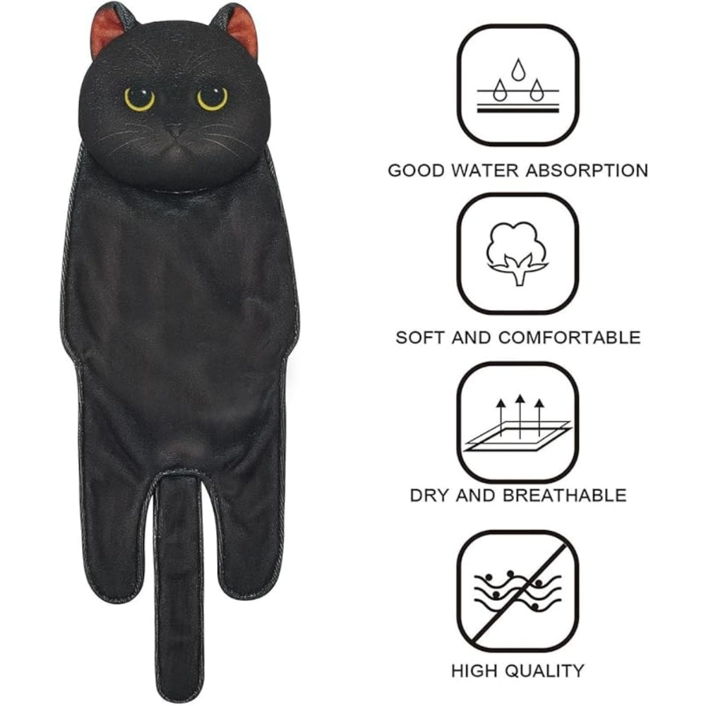 Adorable Cat Hand Towels - Black Cat