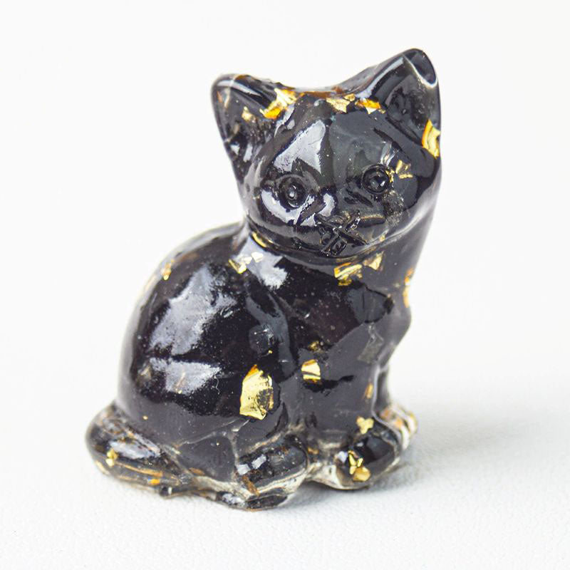 Handmade Natural Crystal Gemstone Sitting Cat - Black Obsidian