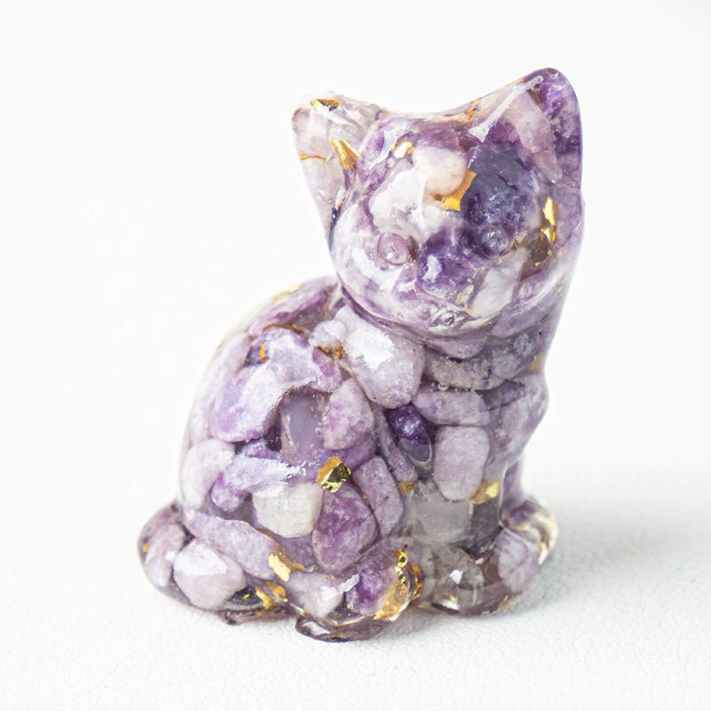 Handmade Natural Crystal Gemstone Sitting Cat - Amethyst