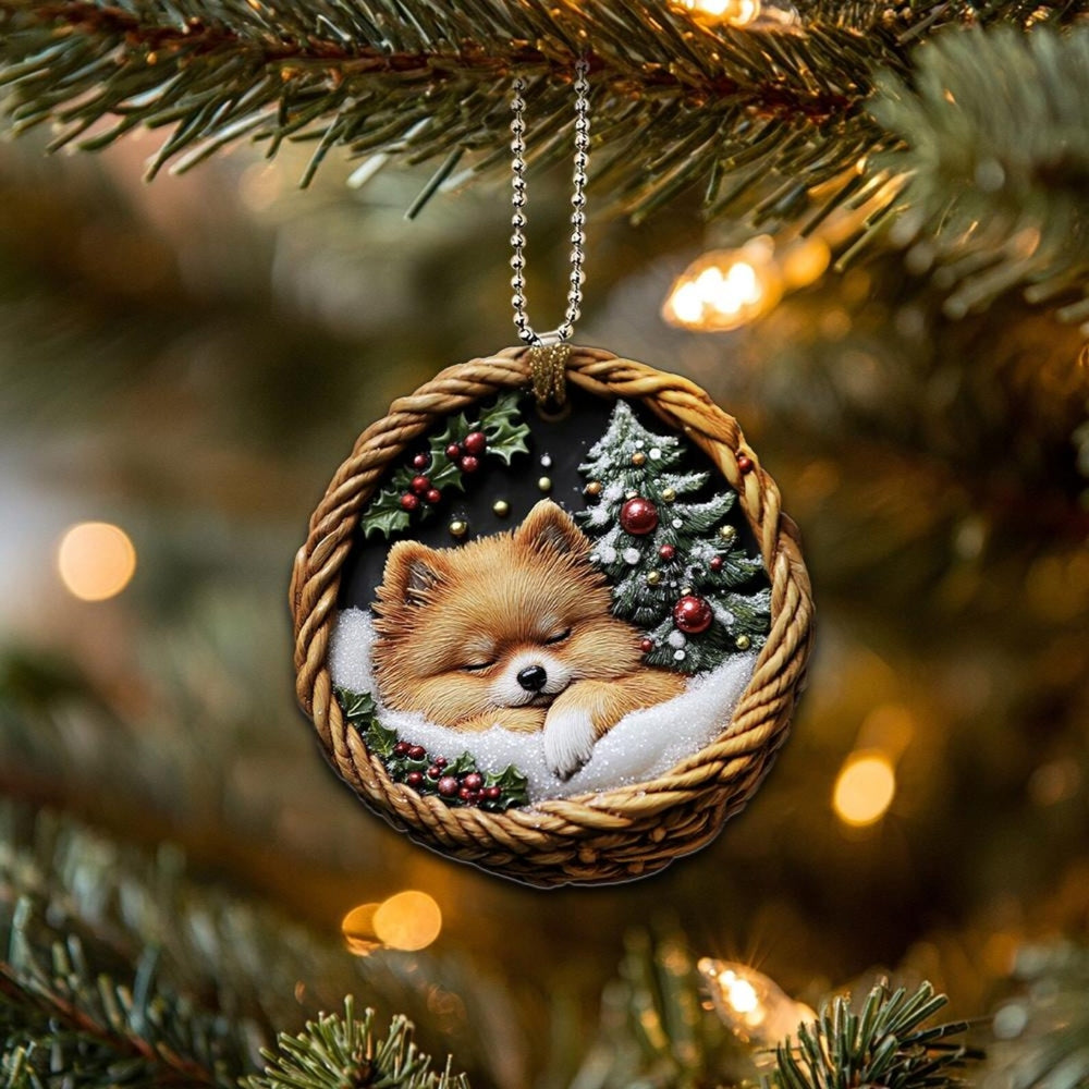Pomeranian In Mini Baskets Ornament - MB026
