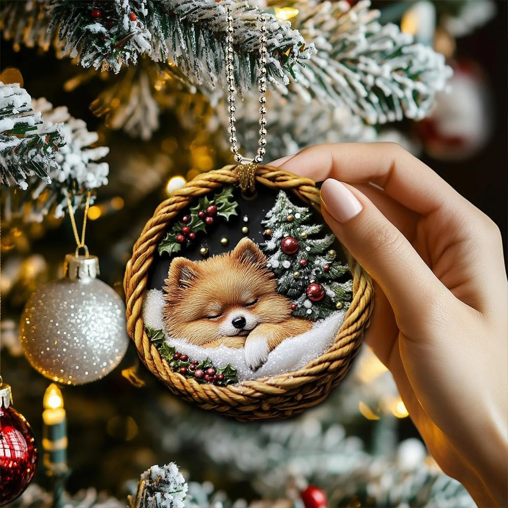Pomeranian In Mini Baskets Ornament - MB026