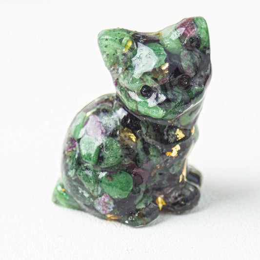 Handmade Natural Crystal Gemstone Sitting Cat - Green Emerald