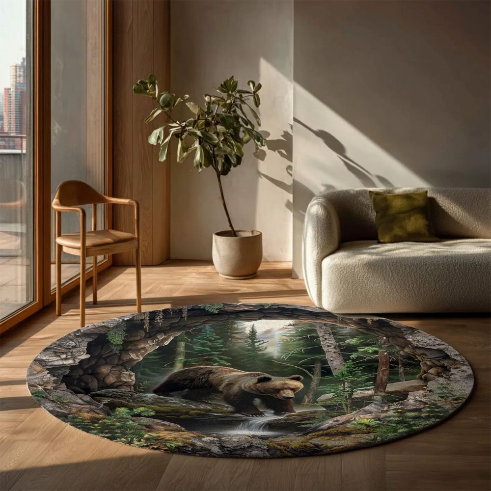 Forest Bear - 3D Illusion Round Rug - H636