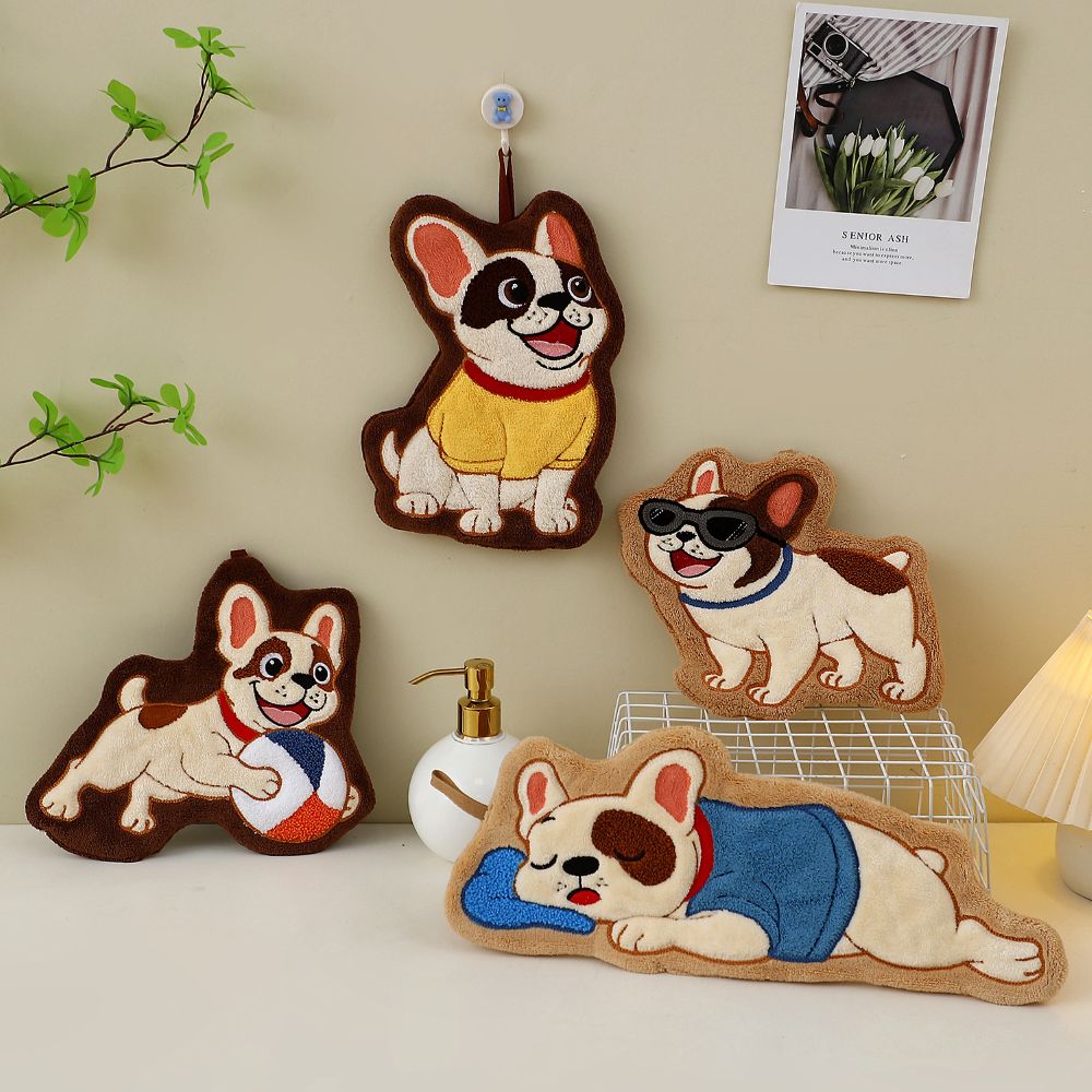 Adorable Dog Hand Towels - Seated French Bulldog