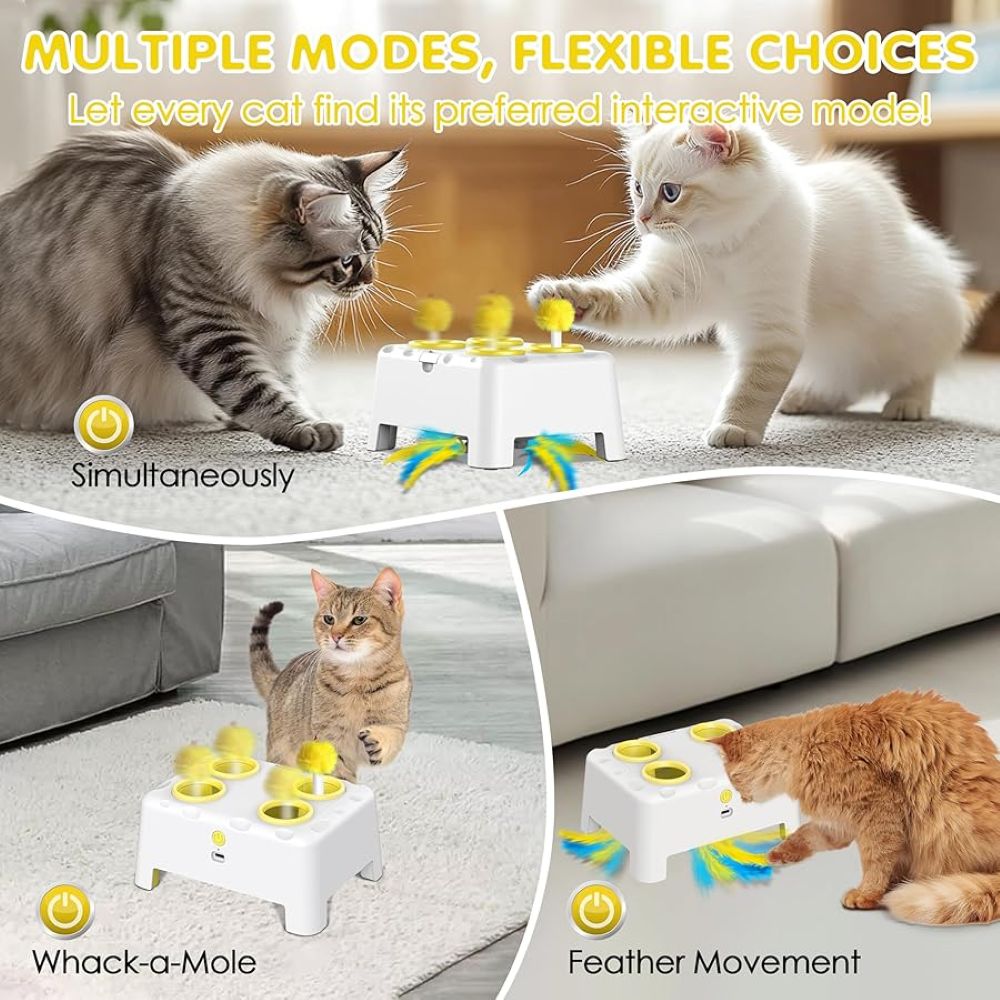 3-in-1 Automatic Interactive Cat Toy – Mouse, Feather & Sound Play