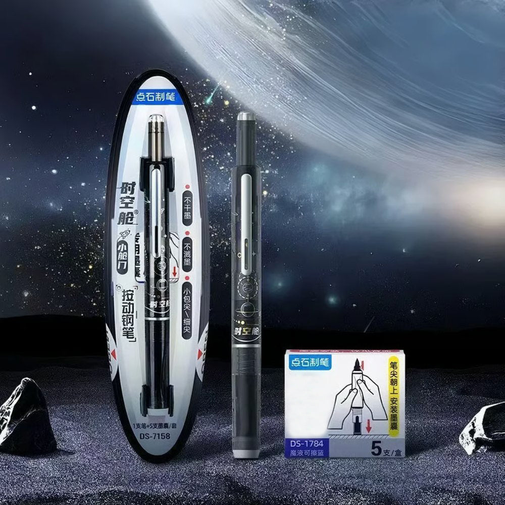 Fountain Pen Retractable:0.38mm Blue&Black Ink Transparent Barrel Includes 5 Refillable Ink Cartridges