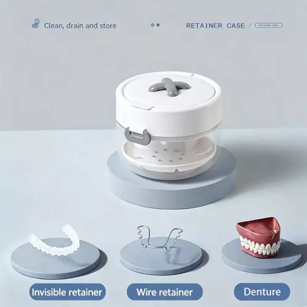 3-in-1 dental retainer storage case with mirror and cleaning brush