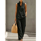 Women's Stand Collar Sleeveless Top & High-Waist Wide-Leg Pants Set