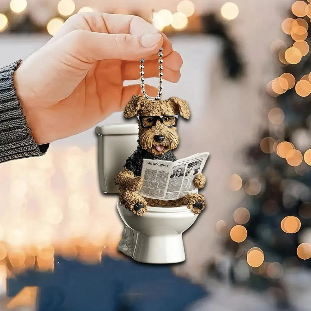 Airedale Terrier - Dog Sitting On Toilet Ornament  OT034