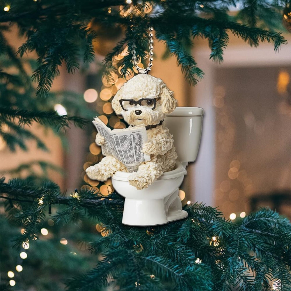 Maltipoo - Dog Sitting On Toilet Ornament  OT035