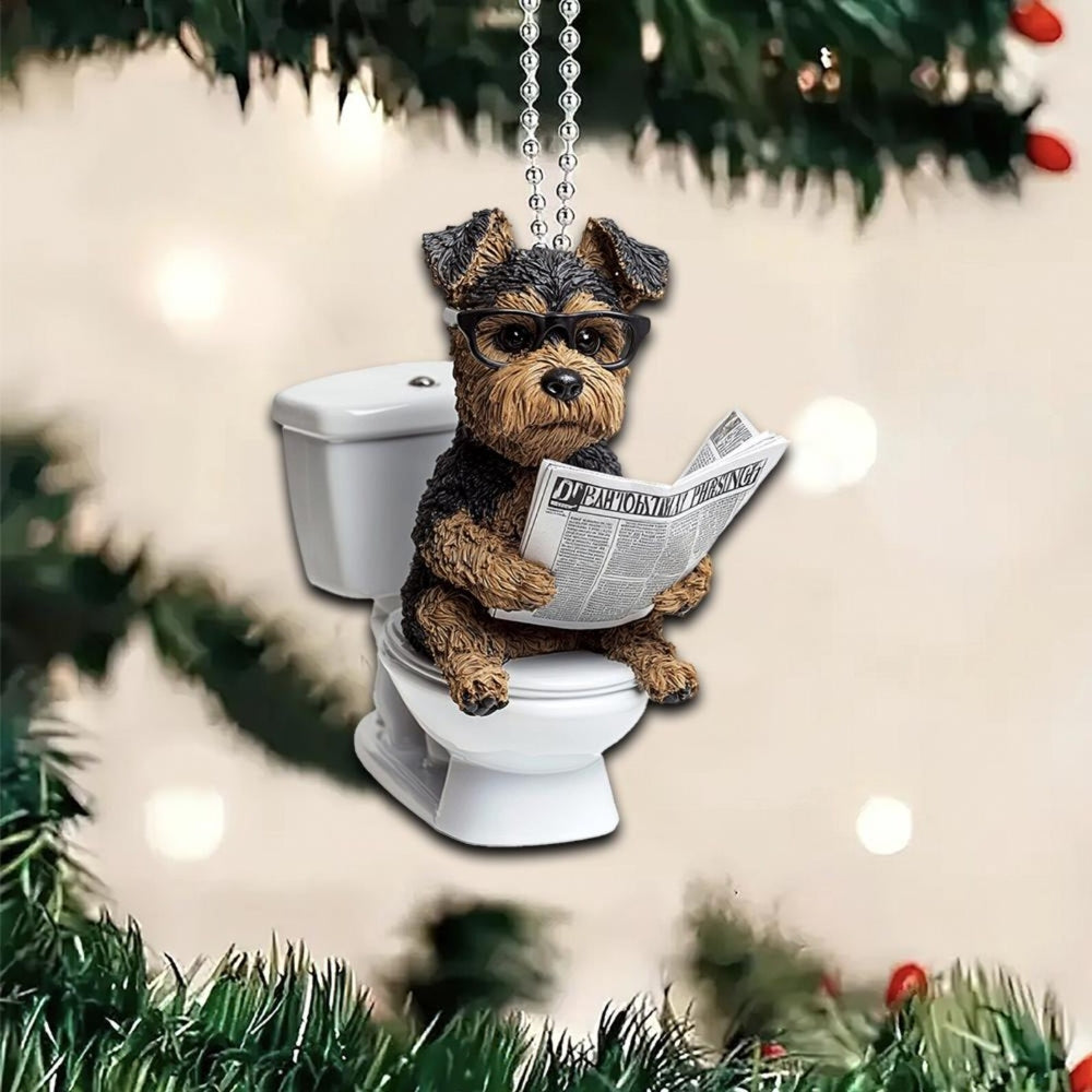 Welsh Terrier - Dog Sitting On Toilet Ornament  OT037