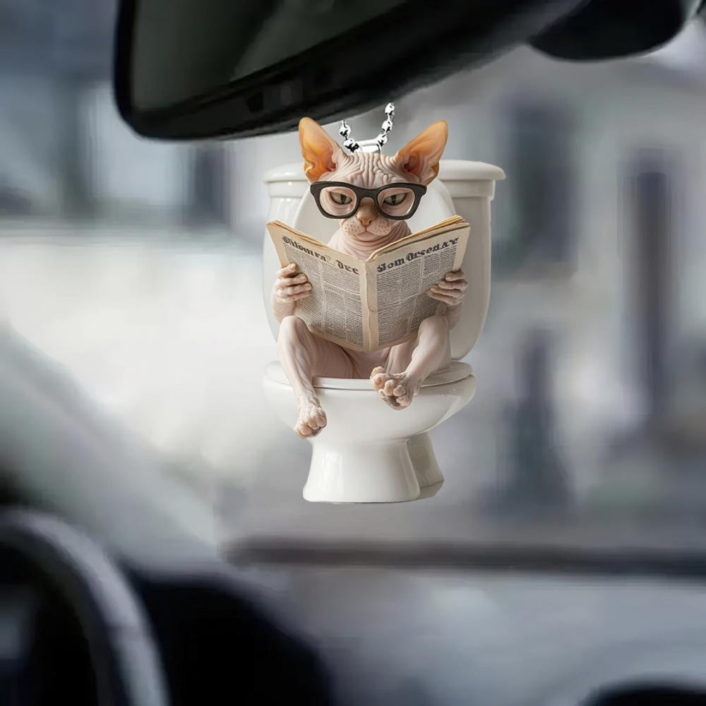 Sphynx Cat - Dog Sitting On Toilet Ornament  OT038