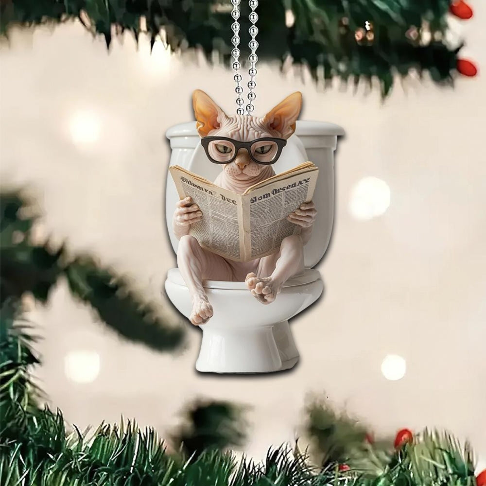 Sphynx Cat - Dog Sitting On Toilet Ornament  OT038