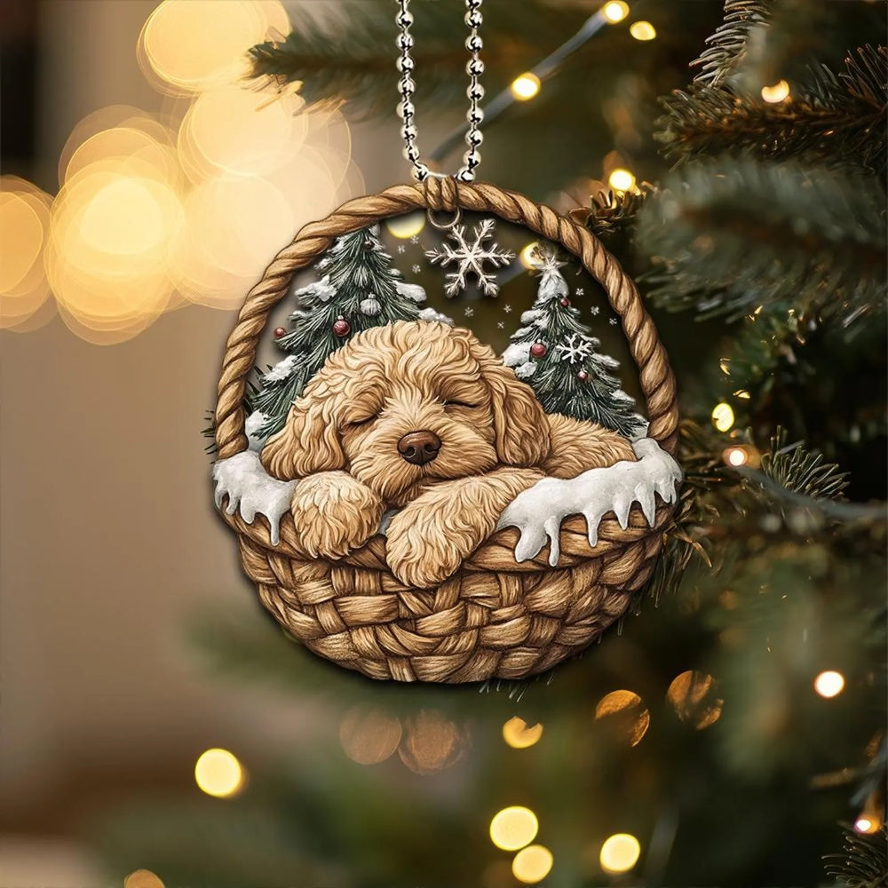 Labradoodle In Mini Baskets Ornament - MB039