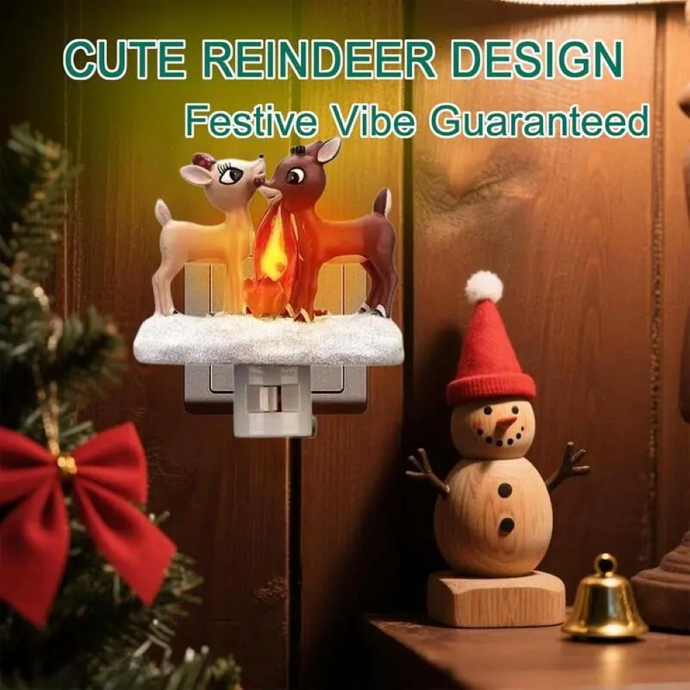 3D Elk Campfire Night Light – Christmas Flickering Flame Ambient Lamp