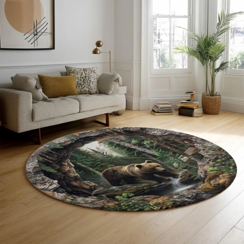 Forest Bear - 3D Illusion Round Rug - H636