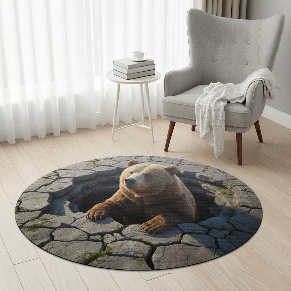 Nature Den Watcher - 3D Illusion Round Rug - H634