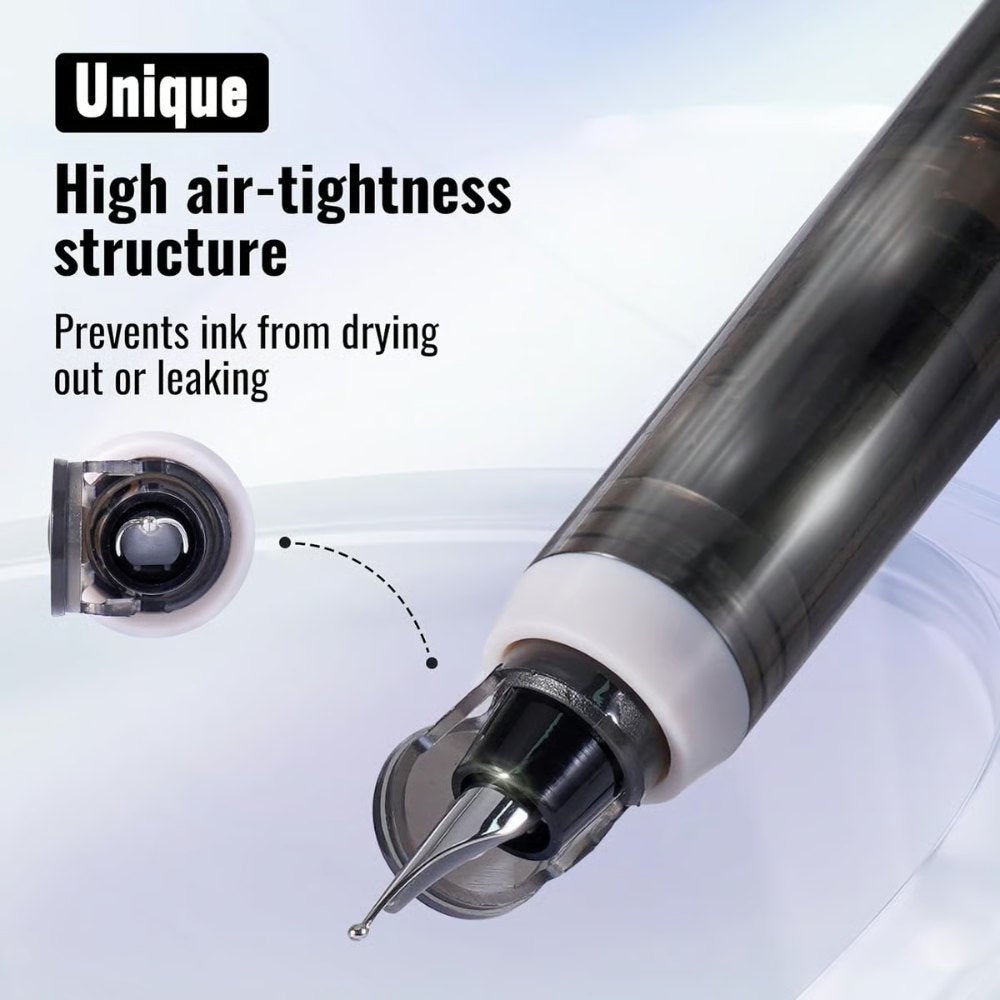 Fountain Pen Retractable:0.38mm Blue&Black Ink Transparent Barrel Includes 5 Refillable Ink Cartridges