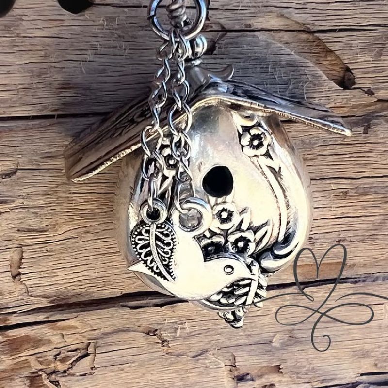 Birdhouse Sterling Silver Necklace - The 1951 "Magnolia" Silverware Birdhouse