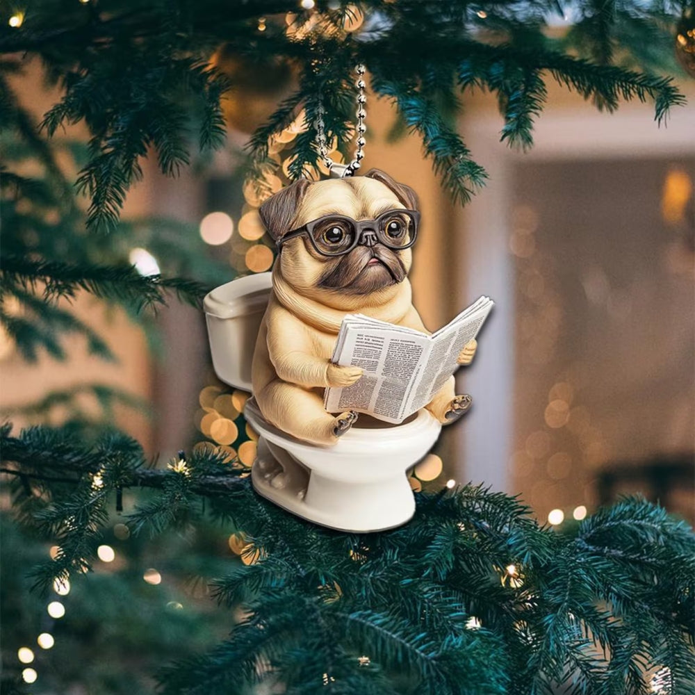 Puggle - Dog Sitting On Toilet Ornament  OT042