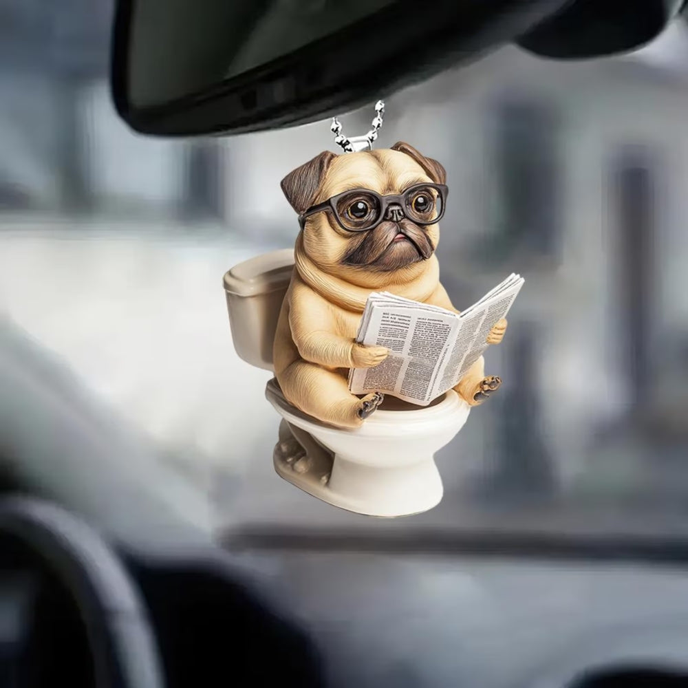 Puggle - Dog Sitting On Toilet Ornament  OT042