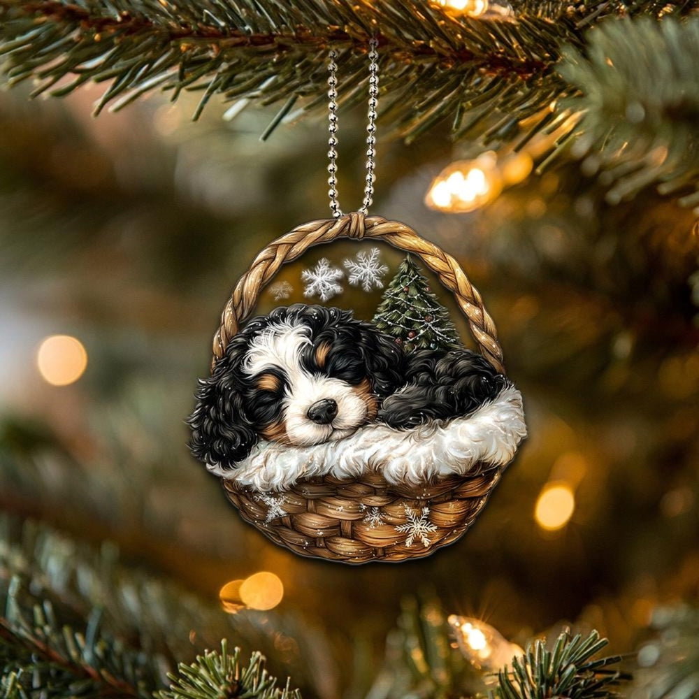 Bernedoodle In Mini Baskets Ornament - MB045