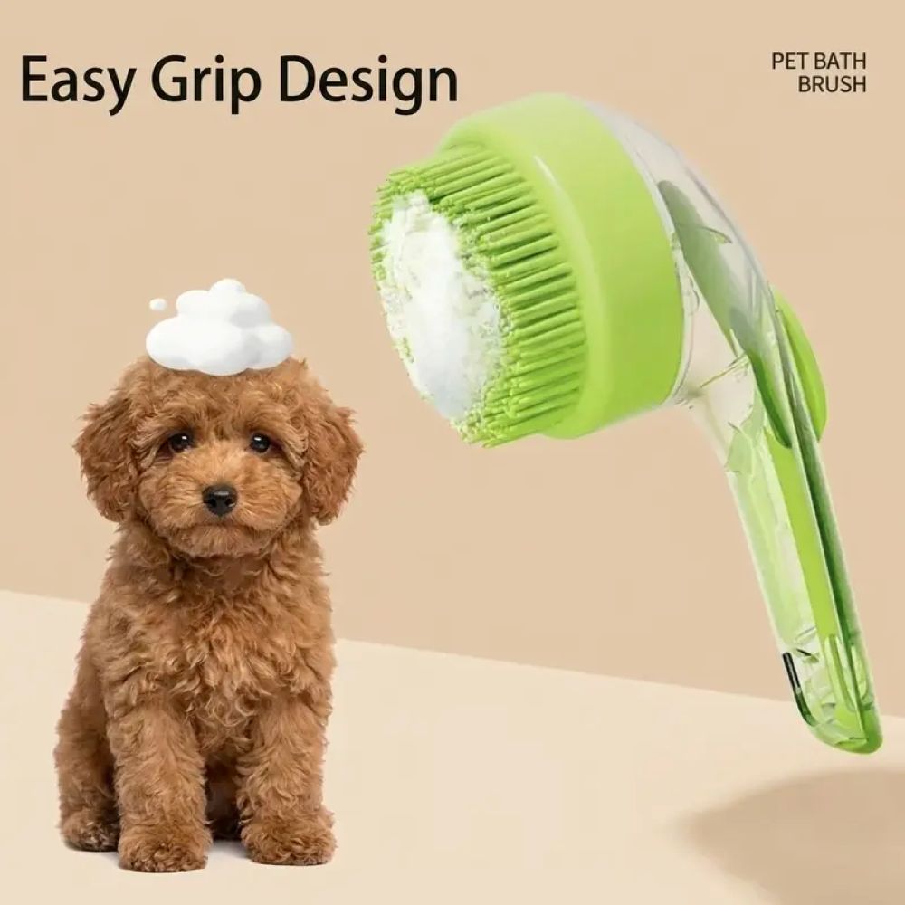 2-in-1 Pet Bath Brush – Shampoo Dispenser & Soft Massage Grooming Tool