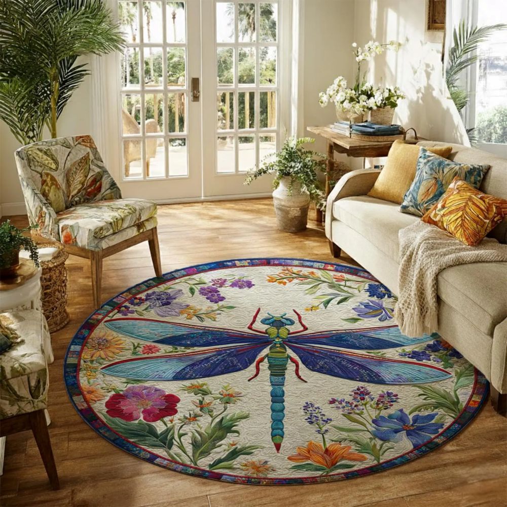 Floral Dragonfly - 3D Illusion Round Rug - H642