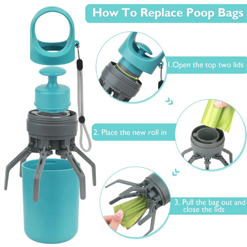 No-Touch Dog Waste Scooper With Built-In Bags – Portable 6-Claw Pick-Up Tool