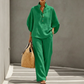 Women's Batwing Sleeve Linen Cotton Two-Piece Set – Casual Shirt & Wide Leg Pants Outfit