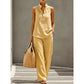 Women's Stand Collar Sleeveless Top & High-Waist Wide-Leg Pants Set