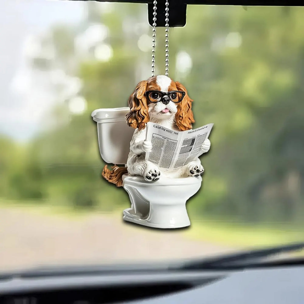 Cavalier King Charles Spaniel - Dog Sitting On Toilet Ornament  OT050