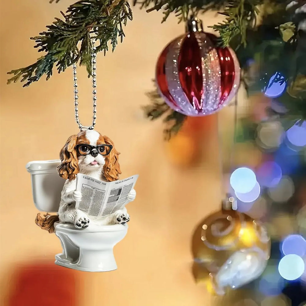 Cavalier King Charles Spaniel - Dog Sitting On Toilet Ornament  OT050