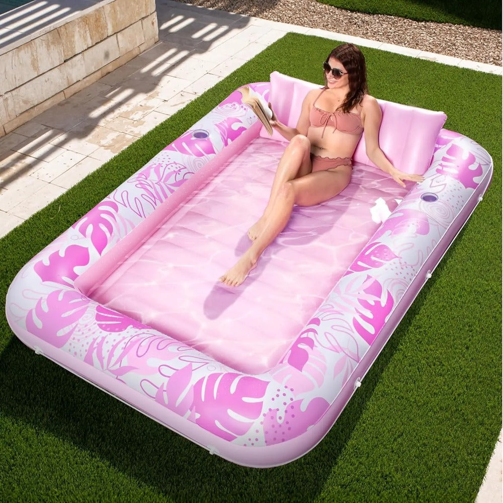 Inflatable Tanning Pool Lounge Float with Cup Holders