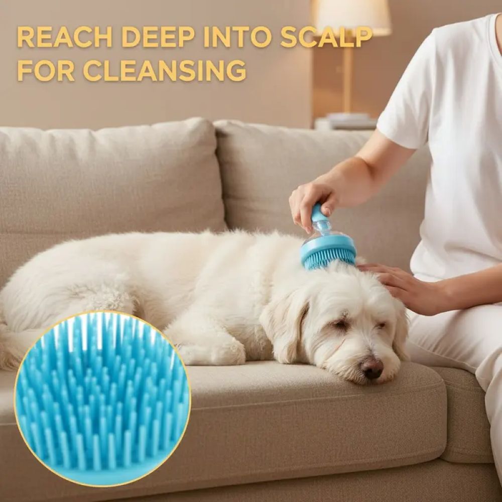 2-in-1 Pet Bath Brush – Shampoo Dispenser & Soft Massage Grooming Tool